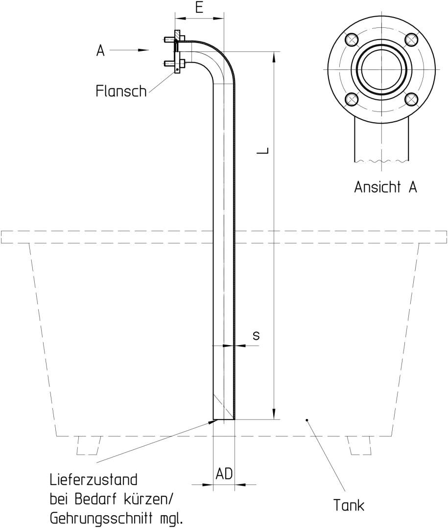 Tankanschluss Zahnradpumpen mit Vierkantflansch 90°